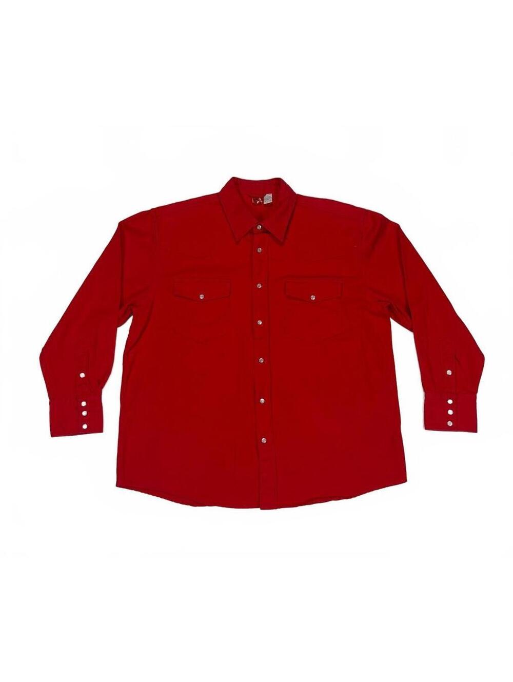 Vintage Western Marlboro Red Star Pearl Snap Shirt Mens L Red Cotton Long Sleeve